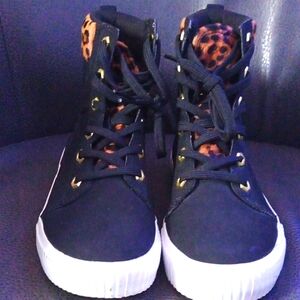 Timberland Black and Leopard High-Top Sneakers